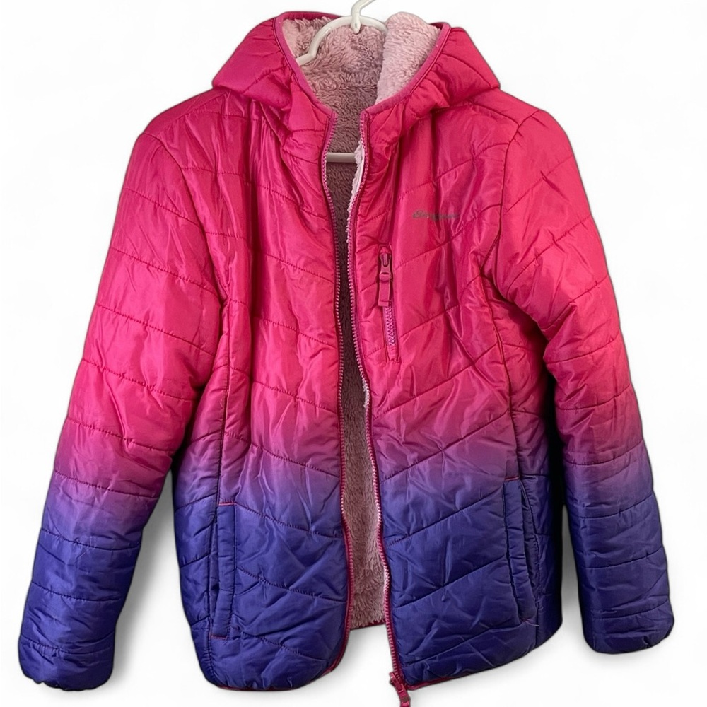 Eddie Bauer Pink & Purple Ombre Quilted Hooded Jacket With Fleece Lining
